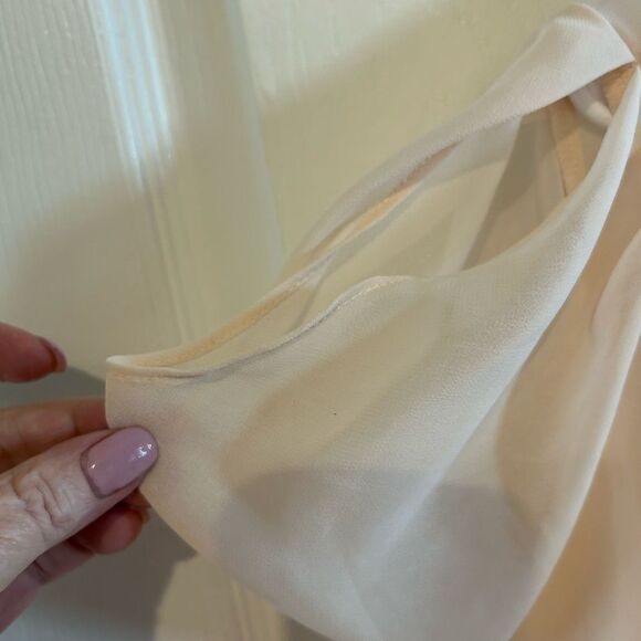 Bebe Embroidered Hand Beaded Draped sleeves Pink blush Sheer Blouse XL - Picture 5 of 13